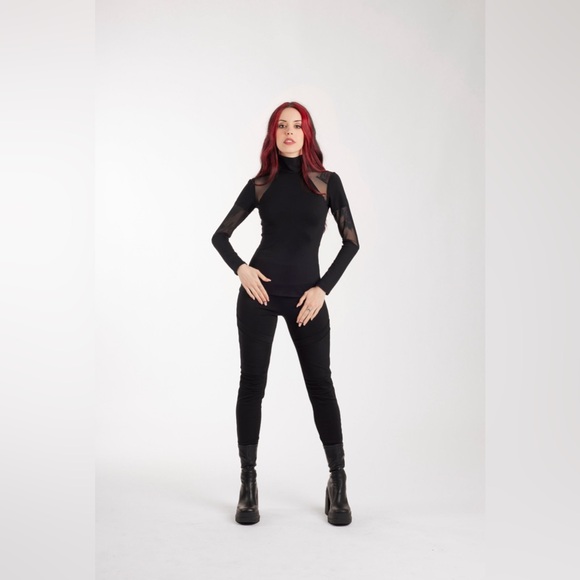 ABSTRÁCTIKA CRAFTS Mesh Mock Neck Futuristic Top - Picture 2 of 8